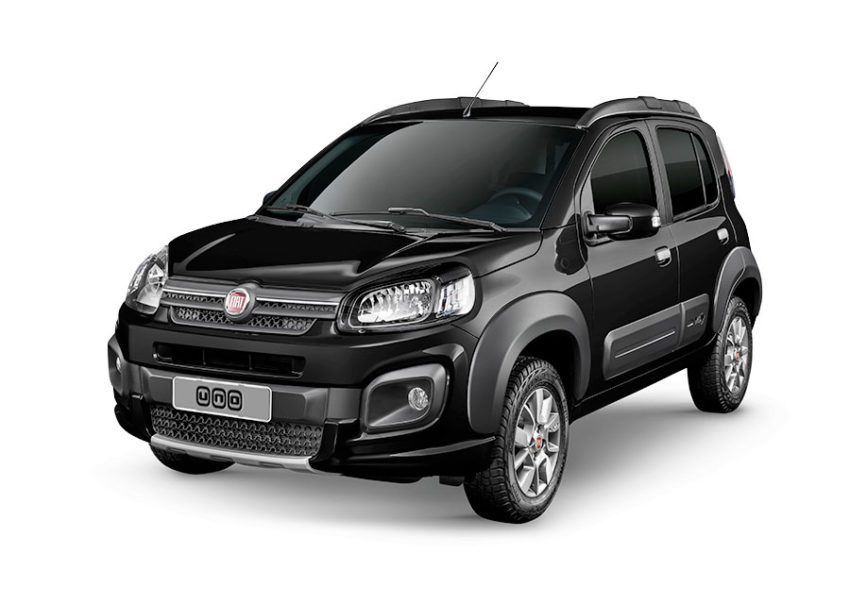 Fiat Uno Way negro visto desde a dianteira