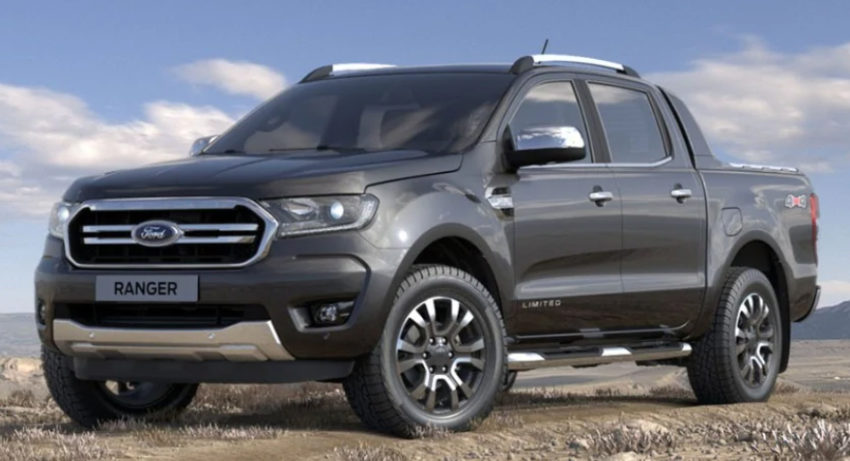 Ford Ranger cinza vista desde a dianteira