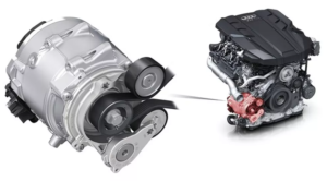 Sistema do híbrido leve da Audi (a bateria não é grande) Imagem divulgação.